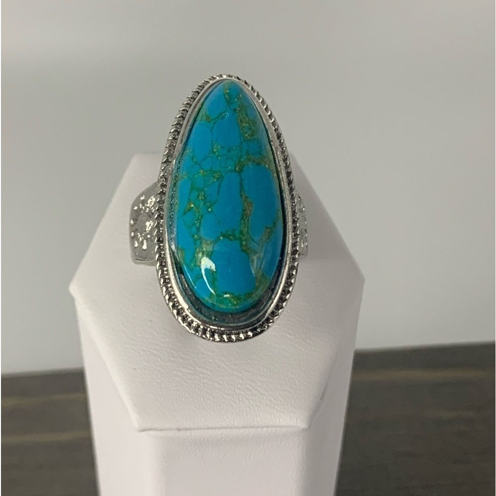 🌞925 Sterling Tibetan Silver Marquis cut Created Turquoise Cabochon Stone Ring - Picture 6 of 16